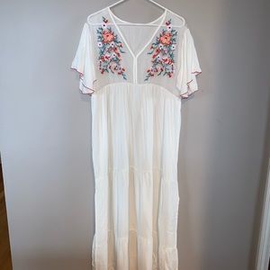 Sheer Embroidered White Maxi Dress